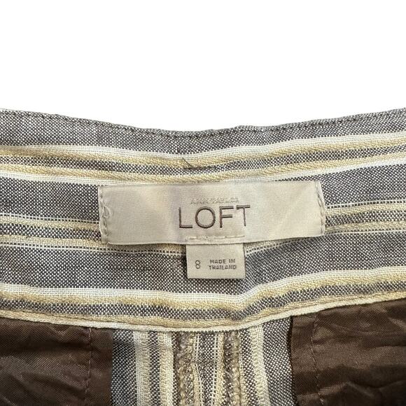 LOFT Ann Taylor women’s shorts linen striped cuff Size 8 - Picture 2 of 5